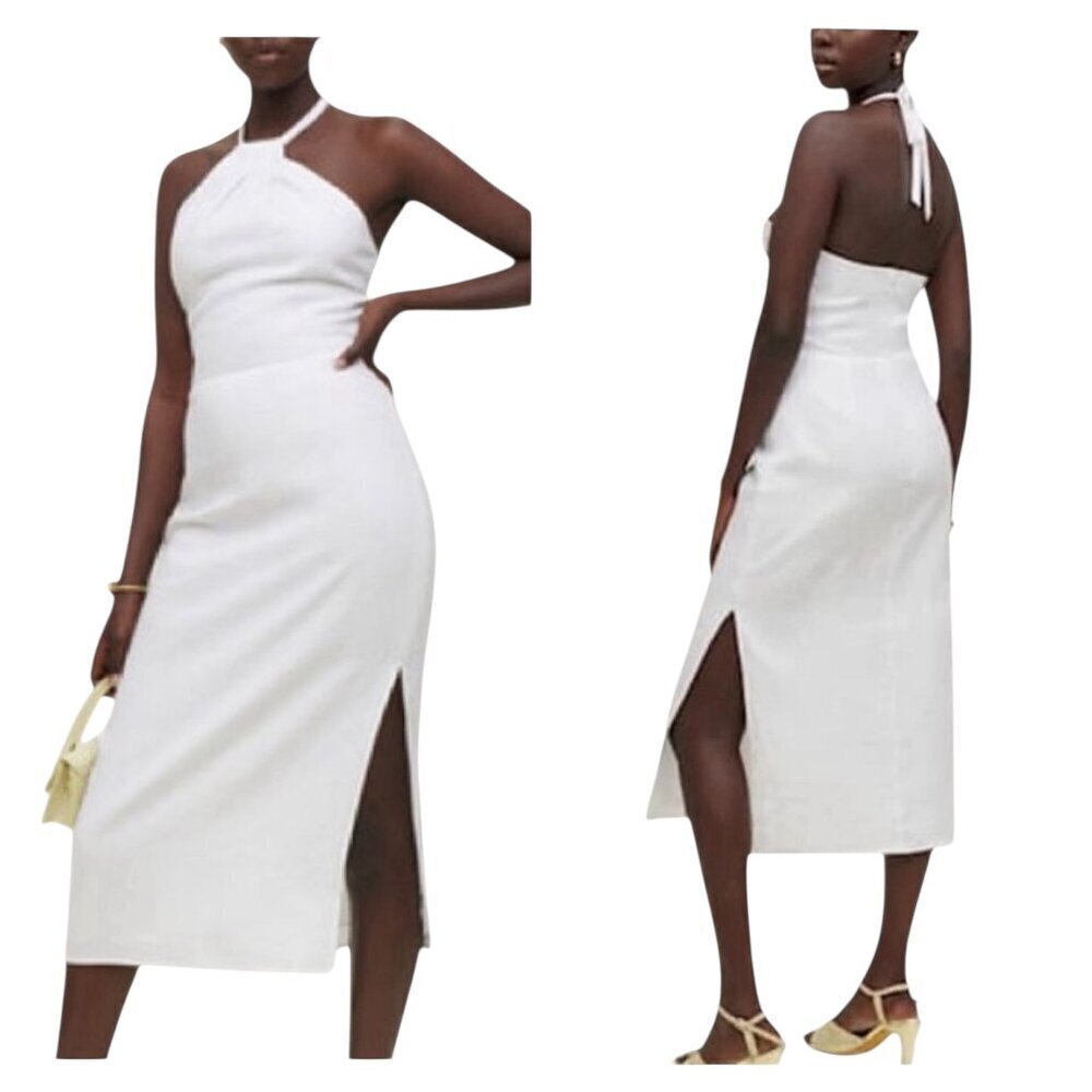 Reformation Santino Dress White Linen Halter Midi NWT Size 12